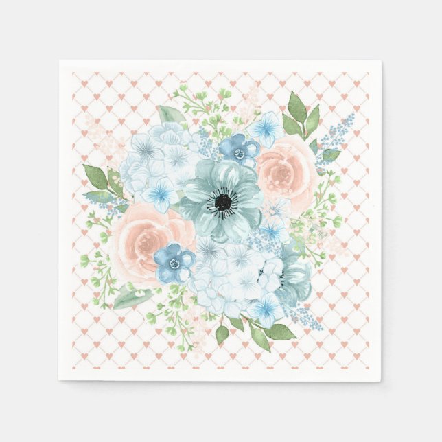 Rustikal Pink Blue Floral Polka Dot Napkins Serviette (Vorderseite)