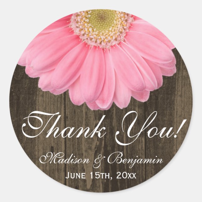 Rustikal Pink Daisy Wedding Danke Sticker (Vorderseite)