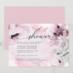 Rustikal Pink Floral Aquarellpaare Einladung