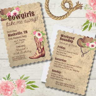 Rustikal Pink Floral Cowgirl Einladung 2 Seiten