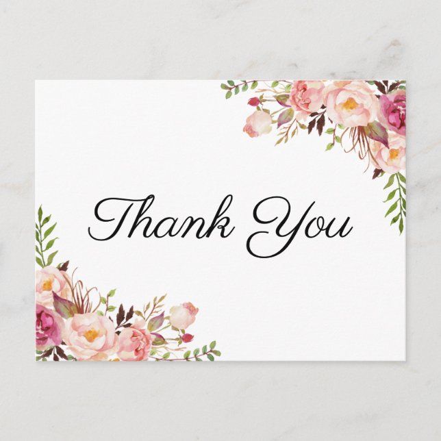 Rustikal Pink Floral Wedding Danke Postkarten (Vorderseite)