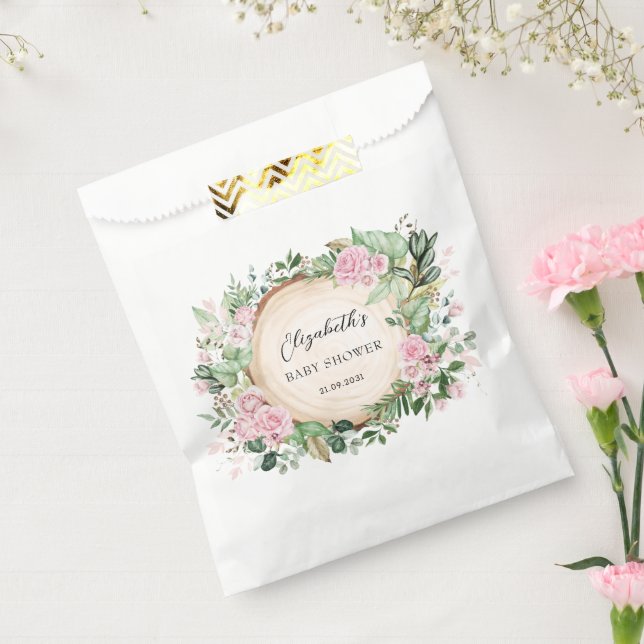 Rustikal Pink Garden Rose Grüne Girl Babydusche Geschenktütchen (Versiegelt)