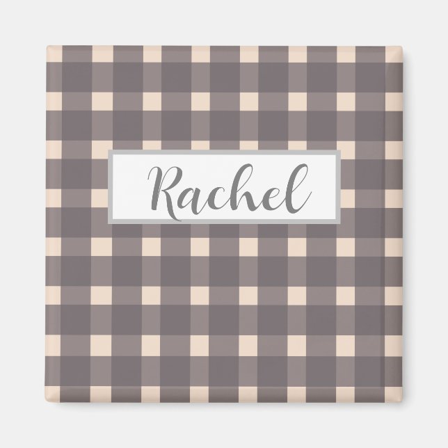 Rustikal Pink Gray Gingham Magnet (Vorne)