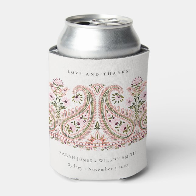 Rustikal Pink Green Floral Paisley Motif Wedding Dosenkühler (Kanne Vorderseite)