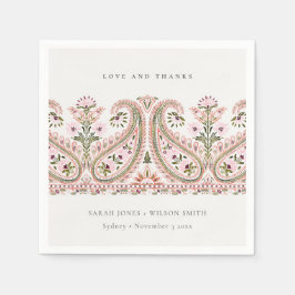 Rustikal Pink Green Floral Paisley Motif Wedding Serviette