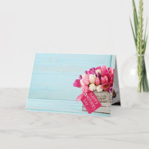 Rustikal Pink Tulips Box Fotomütter Tag Feiertagskarte