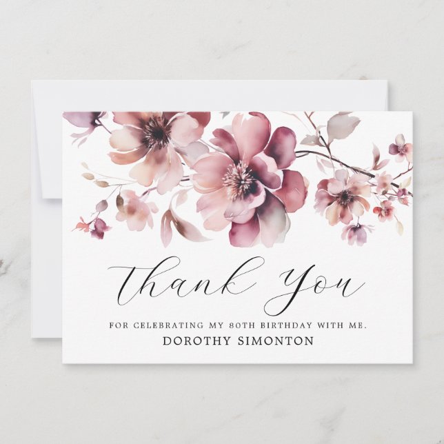 Rustikal Pink Wildblume 80. Geburtstag Vielen Dank (Vorderseite)