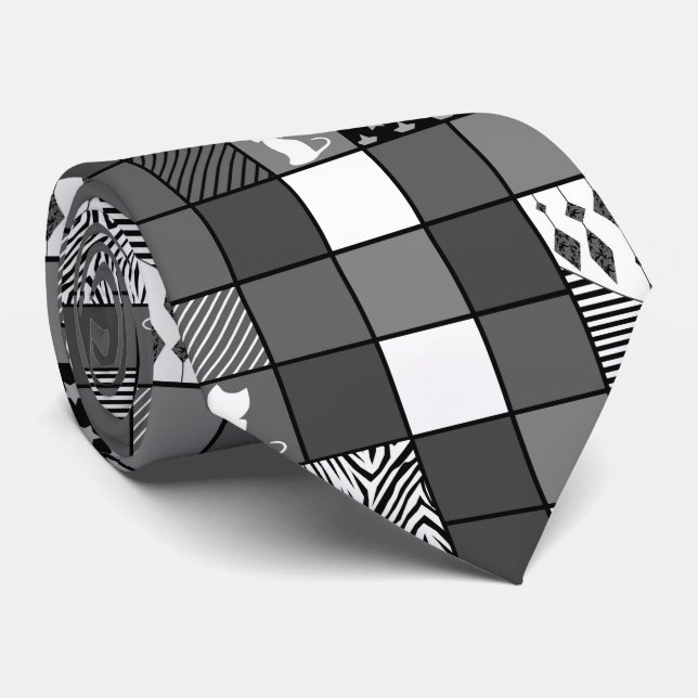Rustikal, populär, schwarz und weiß, Patchwork, Si Krawatte (Gerollt)