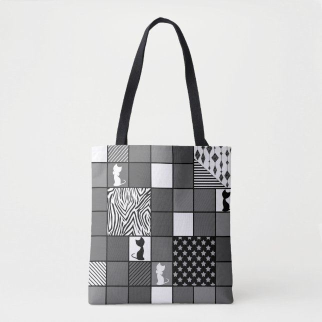 Rustikal, populär, schwarz und weiß, Patchwork, Si Tasche (Vorderseite)