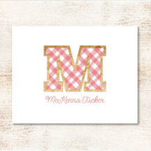 Rustikal & Preppy "M" Pink Gingham auf Wood Girly