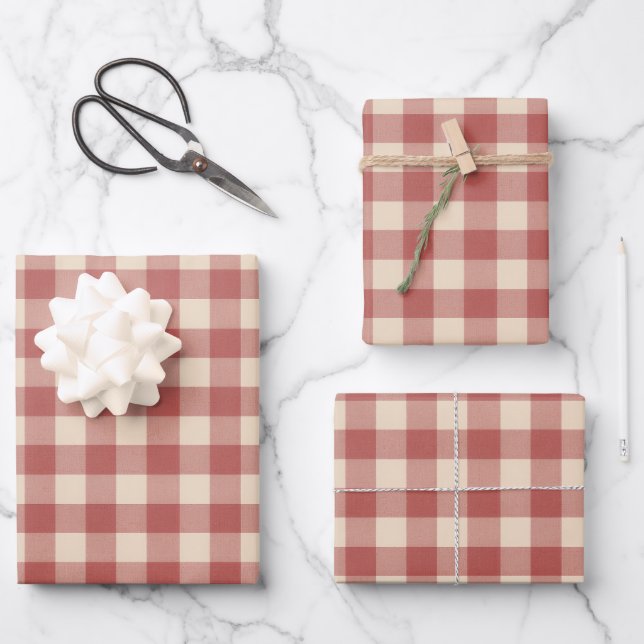 Rustikal Red Gingham Moderne Weihnachten Geschenkpapier Set (Vorderseite)