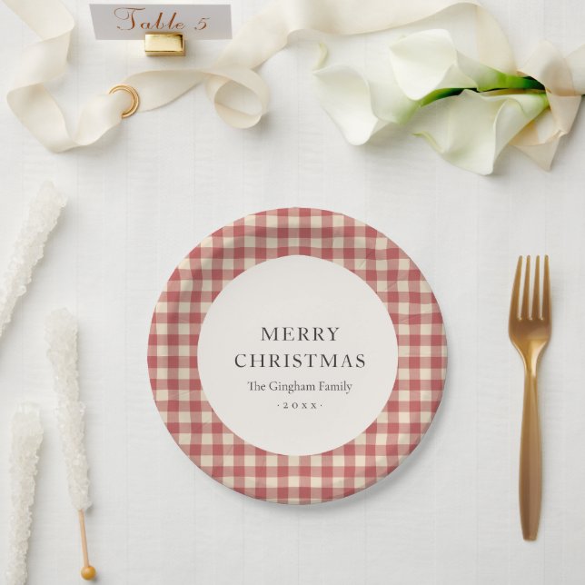 Rustikal Red Gingham Moderne Weihnachten Pappteller (Hochzeit)