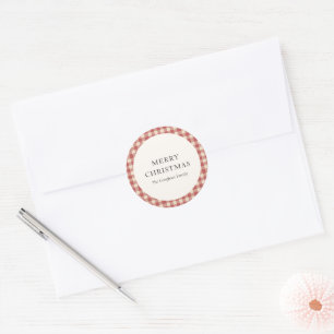 Rustikal Red Gingham Moderne Weihnachten Runder Aufkleber