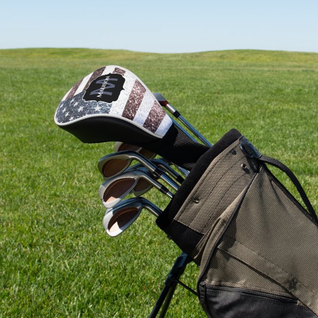 Rustikal Red White Blue Glitzern USA Flaggenmonogr Golf Headcover (In SItu)