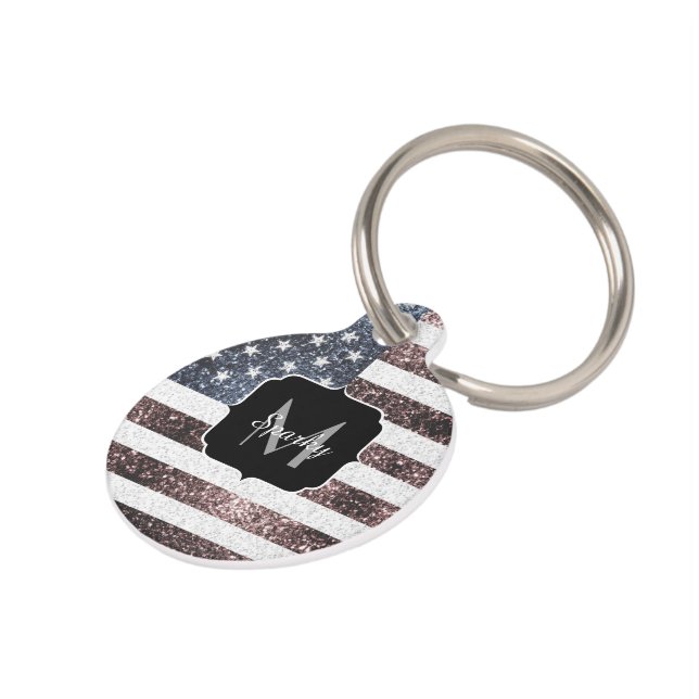 Rustikal Red White Blue Glitzern USA Flaggenmonogr Haustiermarke (Seite)