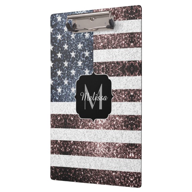 Rustikal Red White Blue Glitzern USA Flaggenmonogr Klemmbrett (Links)
