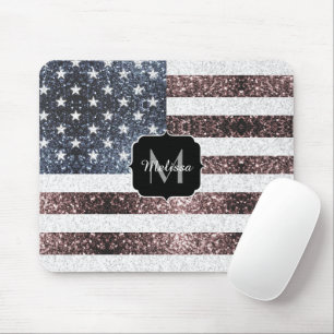 Rustikal Red White Blue Glitzern USA Flaggenmonogr Mousepad