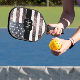 Rustikal Red White Blue Glitzern USA Flaggenmonogr Pickleball Schläger