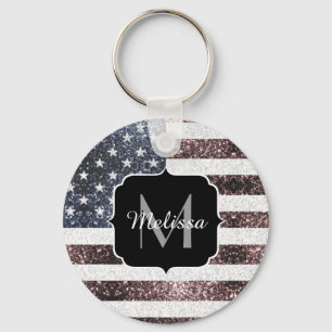 Rustikal Red White Blue Glitzern USA Flaggenmonogr Schlüsselanhänger