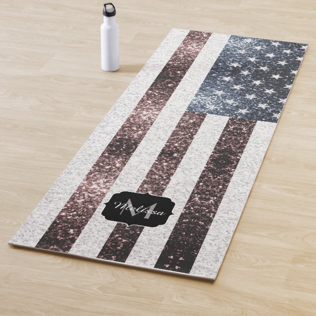 Rustikal Red White Blue Glitzern USA Flaggenmonogr Yogamatte (Beispiel)