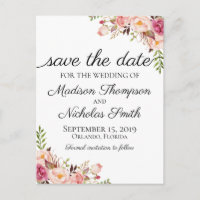 Rustikal rosa bläserne Save the Date Postkarten