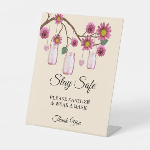 Rustikal rosa Blume Mason Jar Wedding Safety Sockelschild