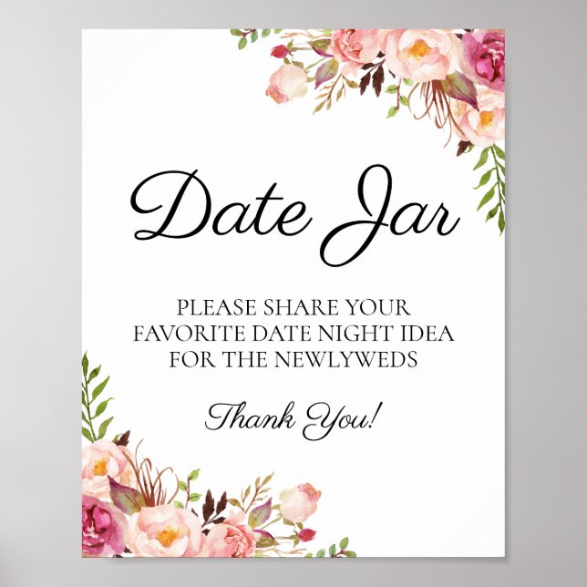 Rustikal rosa Blumendatum Jar Sign Hochzeit Poster (Vorne)