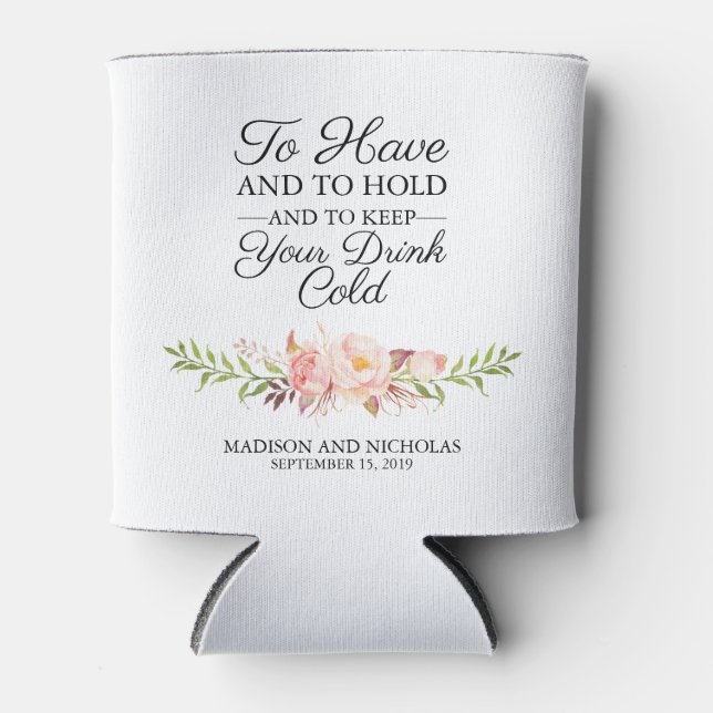 Rustikal rosa Blumenhochzeit kann Cooler Dosenkühler (Vorderseite)