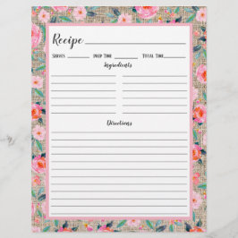 Rustikal rosa Blumenkäse Recipe Binder Page