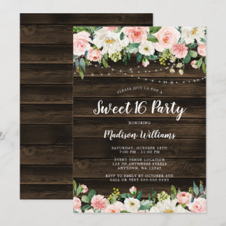 Rustikal rosa Blumenstrauß Sweet 16 Einladung
