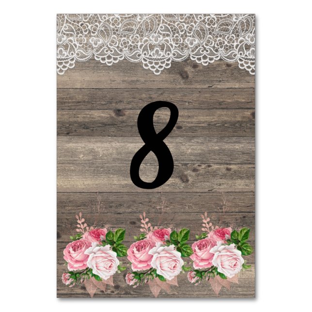 Rustikal rosa Blumenstrauß TISCHNUMMER (Vorderseite)