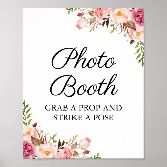 Rustikal rosa Blumenzwiebelzelt Foto Booth Sign Poster (Vorne)
