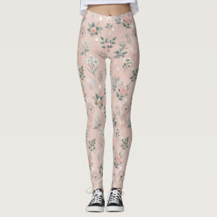 Rustikal rosa Blüte mit weißen Blüten und Grünpfla Leggings