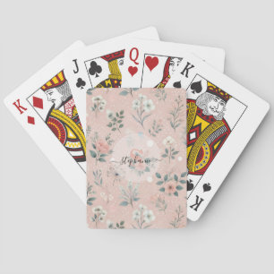 Rustikal rosa Blüte mit weißen Blüten und Grünpfla Spielkarten