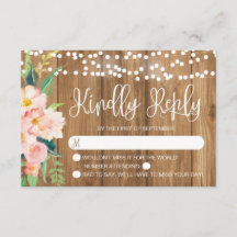 Rustikal rosa Blütenblüte und Holzhochzeit RSVP