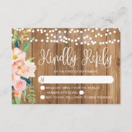 Rustikal rosa Blütenblüte und Holzhochzeit RSVP Karte