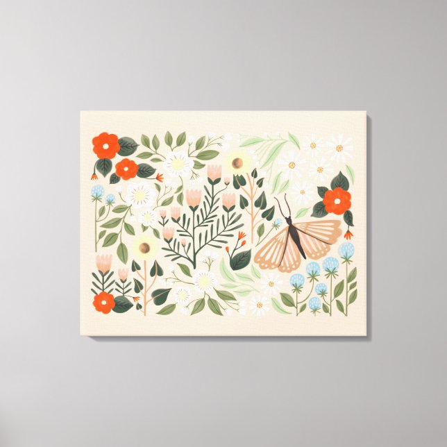 Rustikal rosa braun Boho-Chic Floral Butterfly Kun Leinwanddruck (Vorderseite)