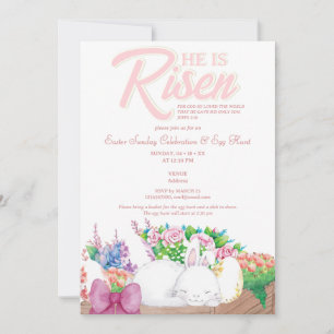 Rustikal rosa Bunny er ist Risen Religious Oster Einladung