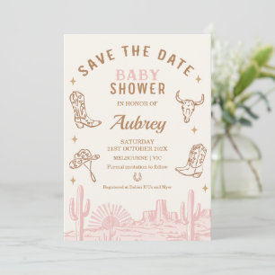 Rustikal rosa Cowgirl Babydusche Save the Date Kar Einladung