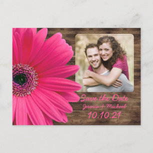 Rustikal rosa Daisy Wood Foto Hochzeit speichern d Ankündigungspostkarte