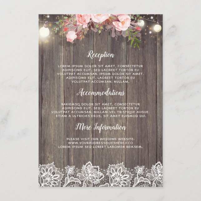 Rustikal Rosa Floral Wedding Information Guest Begleitkarte (Vorderseite)