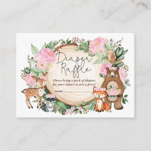 Rustikal rosa Floral Woodland Tiere Diaper Raffle Begleitkarte