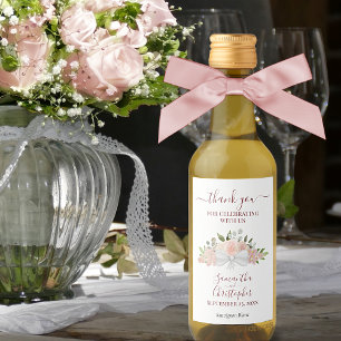 Rustikal rosa florale Elegant Wedding Danke Mini Weinetikett