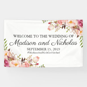 Rustikal-rosa-florale Hochzeitsbanner Dekoration Banner