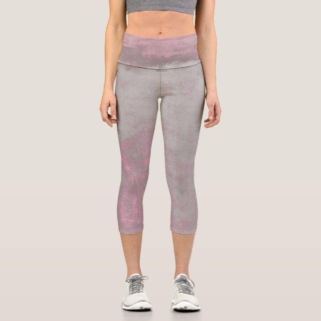 Rustikal Rosa Grau Abstrakt Art Nr. 42 Capri Leggings (Vorderseite)