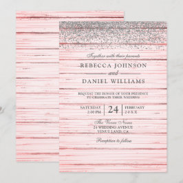 Rustikal rosa Holz Silberner Glitzer Hochzeit einl Einladung