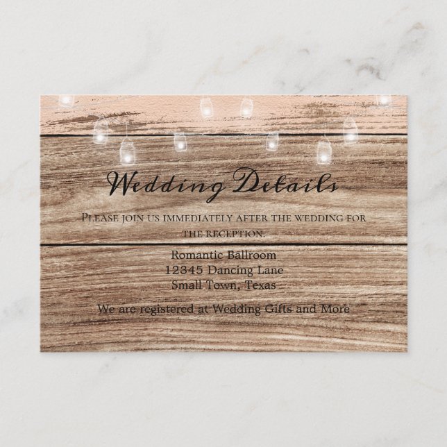 Rustikal rosa Holz und Laternen Begleitkarte (Vorderseite)