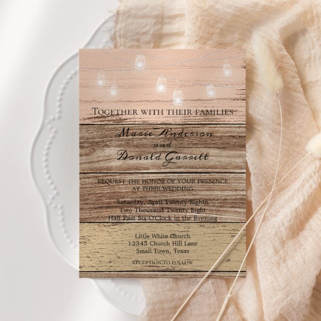 Rustikal rosa Holz und Laternen Einladung (Von Creator hochgeladen)