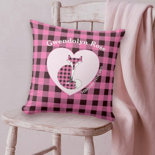 Rustikal rosa Karierter Niedlicher Fox Baby Kissen