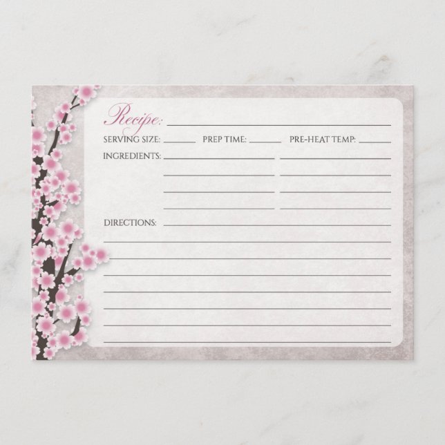 Rustikal rosa Kirschblossom Rezeptkarten (Vorderseite)